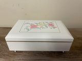 <€€ Vintage PRIMA OTAGIRI Music Jewelry Box Case Laquerware White w/ Black Velvet Lining & Mirror