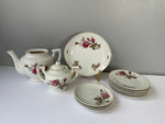 a* Vintage 12 piece Miniature Porcelain China Toy Tea Set Japan Pink Roses Child