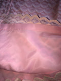 Vintage Womens Small Pink Satin Lace Dress Formal Prom Cocktail Princess Sheer Bell Sleeves