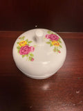 ~ Painted Flowers on White Round Trinket Box w/ Lid Porcelain Apple Shape