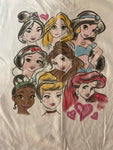 Girls Sz 7/8 Medium DISNEY White Top Tshirt Princesses Glitter Cotton