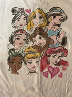 Girls Sz 7/8 Medium DISNEY White Top Tshirt Princesses Glitter Cotton