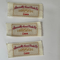 Vintage Set of 3 Cloth Tags “Specially Hand Made By LAURA” 2” L x 1” H