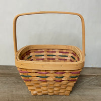 <€€ Shaker Square Medium Wood Woven Gathering Basket w/ Swivel Handle Green/Red Easter