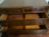 Vintage 4 Drawer DRESSER with Removable Mirror Queen Anne Legs Ornate Pulls Walnut Finish Buffet