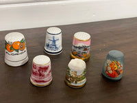 ~^ Vintage Set/6 Thimbles Ceramic Wood Anri Royal Mosa Kaiser Yamasan Longton Hall England