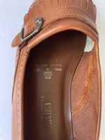 Womens The Leather Collection Flat Loafers Size 7 Brown Leather Side Buckle Fringe