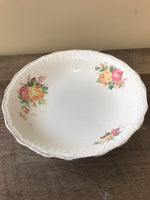 €€ Vintage SWINNERTONS Staffordshire China Pink Yellow Roses England 7.5” Salad Serving Bowl Retired