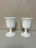 a** Vintage Pair/Set of 9 Milk Glass Indiana Harvest Pedestal Footed Wine Goblets White Grape & Leaf