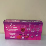 a** Vintage LADY VICTORIA Crystal Stemware Chantelle Set/4 Wine Glasses 8.5” oz France