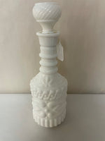 a** Vintage Milk Glass Whiskey Bottle Decanter White Jim Beam w/ Stopper Raised Design
