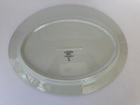 <€€ Vintage Fine China MS Japan #6701 Oval White Serving Platter Grapevine Green and Blue Silver Rim