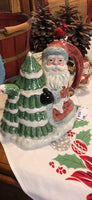 Vintage Fitz And Floyd Old Fashioned Christmas  Ceramic Tea Pot Santa With Tree 44 oz