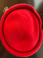 Vintage Womens 1950s Red Wool Sandswept Henry Pollack Co Hat Retired 7” Band