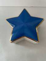 Vintage Tiffany & Co Star Porcelain Trinket Box Dish 24K Gold Trim 4.25" Cobalt Blue Porcelain