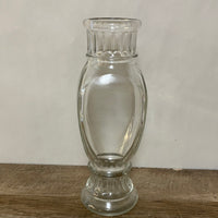 (L) <€€ Vintage Clear Glass Bud Vase 9.75” Ribbed Pedestal Base