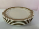 <€€ Mainstays Casual Banded Brown/Beige 4 Piece Set for 4 Dinner & Bread Plates, Salad/Soup Bowl, Mug