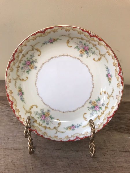 *Vintage China NORITAKE Oradell 588 7.25” Salad/Soup/Serving Porcelain Bowl Pink Blue Yellow Flowers with Gold Scrolling Retired
