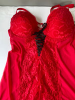 NEW Womens Large HOTKISS Intimates Red Lace Teddy w/Garter Black Lace Up NWT