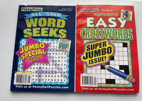 NEW Set/2 PennyPress Easy Crosswords &  All Star Word Seeks Puzzles Jumbo Dec 2022