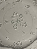 (L) <€€ Vintage Pressed Glass 10” Plate Platter Serving Tray Flower Design w/ Scalloped Edge