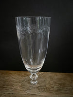 a* Single Etched Glass Wine Beer Glass 7” H x 3” Diameter