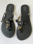 Womens Size 7/8 CANDIES Black Flip Flop Sandals 3D Silver Flower Petals