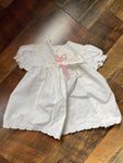 Vintage Girls Toddler 6 Months 13-16 Lbs Summer Spring White Eyelet Dress with Pink Ribbons