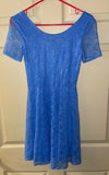 Womens Juniors Sz 6 FOREVER 21 Blue Lace Dress Short Sleeve