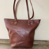 Womens KENAR Chestnut Brown Faux Leather Tote Handbag Purse