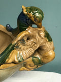 ~ NEW Green Peacock Pedestal Vase Planter Bowl Oval Centerpiece Decor Pottery