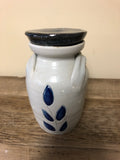 Vintage Williamsburg Pottery Tan Cobalt Blue Salt Glaze 5.5  Lidded Ginger Jar