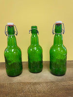 ~ Vintage Set/3 Green Empty Beer Bottle Grolsch Georgia Porcelain Swing Top Lid
