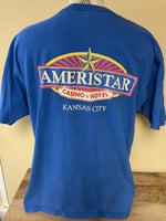 *Vintage Mens AMERISTAR Casino Hotel Kansas City Royal Blue Short Sleeve Size XLARGE Cotton