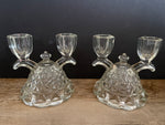 (L) <€€ Beautiful Vintage Dual Arm Taper Glass Taper 4.5” H Candle Holder Pair/Set of 2