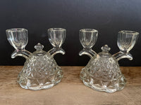 € Beautiful Vintage Dual Arm Taper Glass Taper 4.5” H Candle Holder Pair/Set of 2