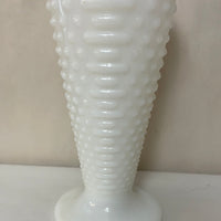 a** Vintage Milk Glass Vase White 7.25” Pedestal Hobnail Ruffle Edge Tall