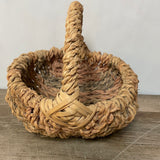 <€€ Rustic Round Rattan Basket Woven Coil Multi Colored