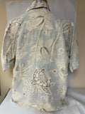 €* Mens PARADISE COVES Silk BLue Beige Floral Hawaiian Print Camp Large Pocket