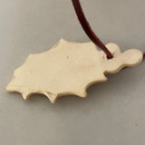 <€€ Merry Christmas Holly Leaf Ceramic Gift Tag Holiday Ornament on Leather String