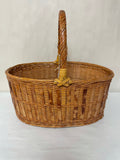 <€€ Oval Wood Woven Rattan Basket w/ Handles Two Tone