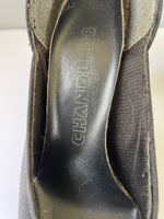 Vintage Womens Chandlers Black Satin Sandal High Heel Peek Toe Size 5M Bow Slip On