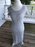 Womens JESSICA HOWARD Silver Metallic Thread Crocheted Cap Sleeve Party Cocktail Dress Fringe Hem Sz 8