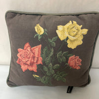 a** Pair/Set of 2 Portofino Tapestry Pillow Red & Yellow Roses on Gray 13”x12” Green Backing-Faded