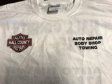 € New Mens Hall County AUTO REPAIR  Body Shop Tshirt Short Sleeve Heavy Cotton White Small Fruit of the Loom