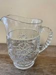 a** Vintage Small Clear Cross Glass Sunburst Handled 5.5” Pitcher Creamer