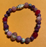 New Pink & Purple Glass Beads Stretch Beaded Bracelet for Womens/Teens Yoga