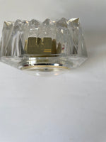 <€€ Vintage Crystal MIKASA Diamond Cut Mantle Clock Quartz Round Face Heavy Battery Operated