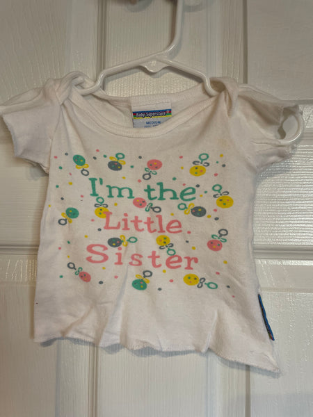 Vintage Girls Toddler Medium Summer Spring White Short Sleeve Top “I’m the Little Sister”