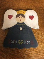 a** Vintage Painted Wood Angel Christmas Holiday Folk Art Hanging